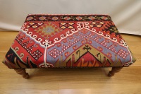 R7433 Antique Turkish Kilim Ottoman Stool