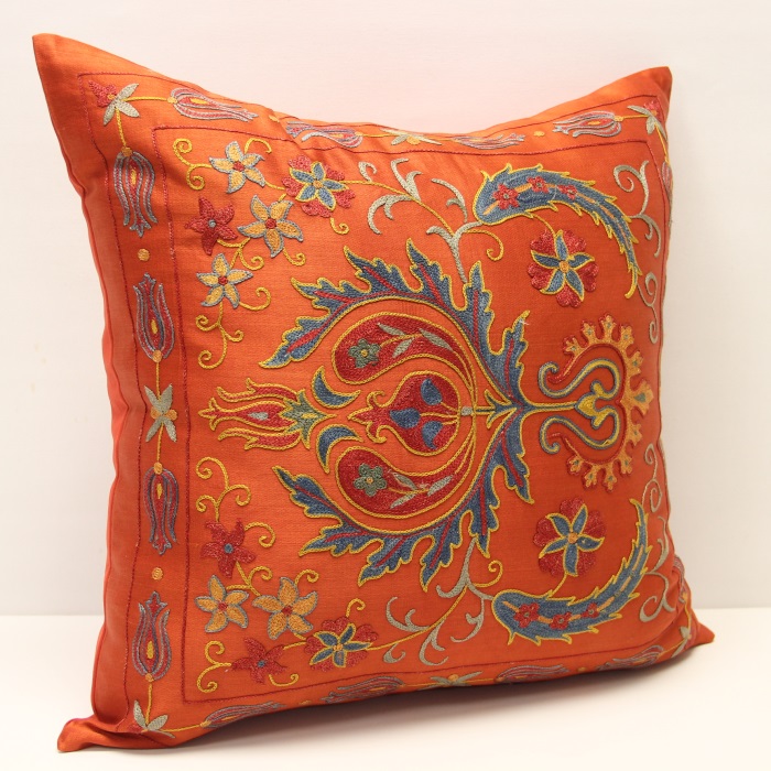 Silk Suzani Pillow Covers made from Hand Embroidered Genuine Silk