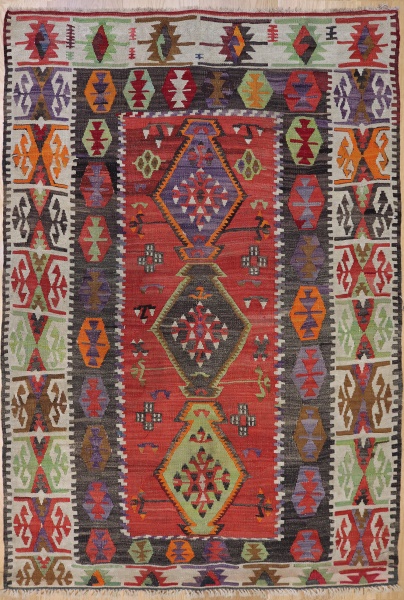 R6572 Antique Adana Turkish Kilim Rug