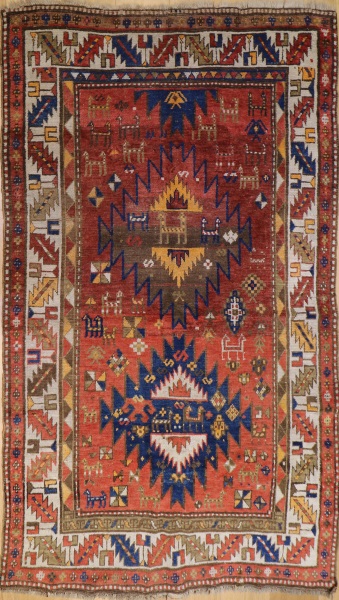 R2838 Antique Caucasian Kazak Carpet