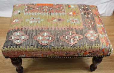 R7737 Antique Turkish Kilim Stool on Rug Store