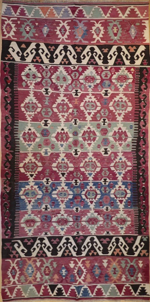 F1390 Antique Turkish Konya Kilim Rug