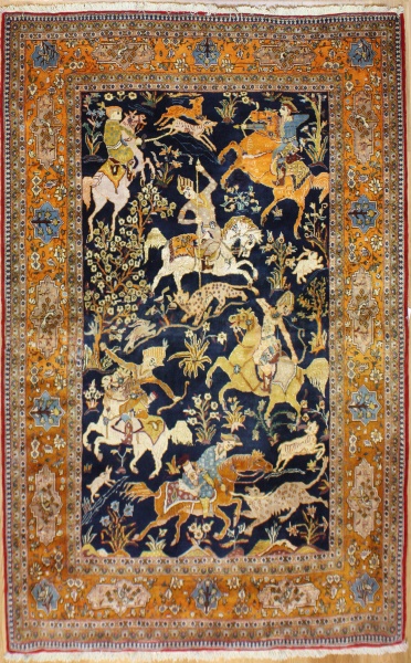 Traditional Antique Persian Kashan Silk and Wool Carpet R7977
