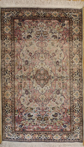 R7983 Vintage Indian Kashmir Silk Rug